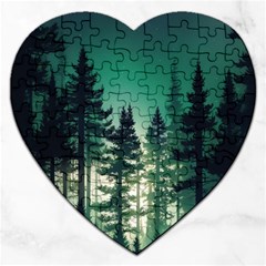 Magic Pine Forest Night Landscape Jigsaw Puzzle (heart) by Simbadda