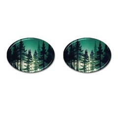 Magic Pine Forest Night Landscape Cufflinks (oval) by Simbadda