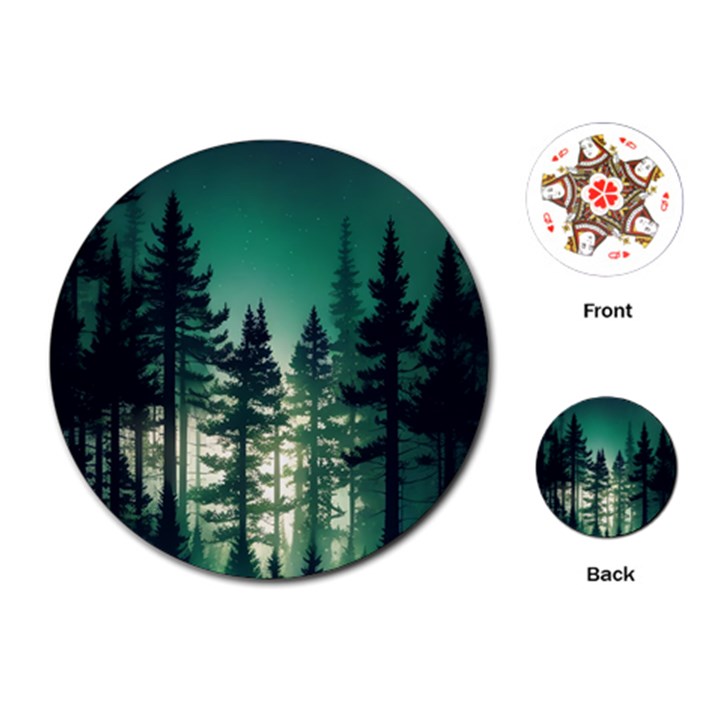 Magic Pine Forest Night Landscape Playing Cards Single Design (Round)