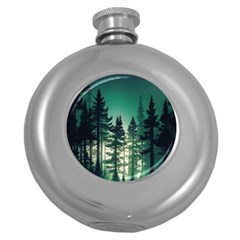 Magic Pine Forest Night Landscape Round Hip Flask (5 Oz) by Simbadda