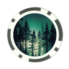 Magic Pine Forest Night Landscape Poker Chip Card Guard by Simbadda