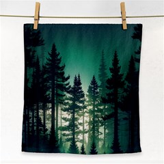 Magic Pine Forest Night Landscape Face Towel by Simbadda