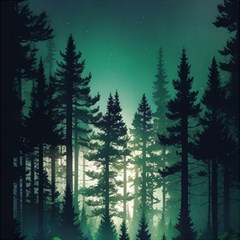 Magic Pine Forest Night Landscape Play Mat (square) by Simbadda