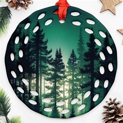 Magic Pine Forest Night Landscape Round Filigree Ornament (two Sides) by Simbadda