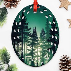 Magic Pine Forest Night Landscape Ornament (oval Filigree) by Simbadda