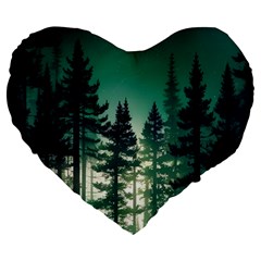 Magic Pine Forest Night Landscape Large 19  Premium Heart Shape Cushions by Simbadda