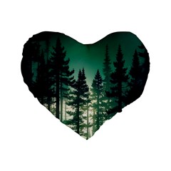 Magic Pine Forest Night Landscape Standard 16  Premium Flano Heart Shape Cushions by Simbadda