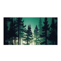 Magic Pine Forest Night Landscape Satin Wrap 35  X 70  by Simbadda