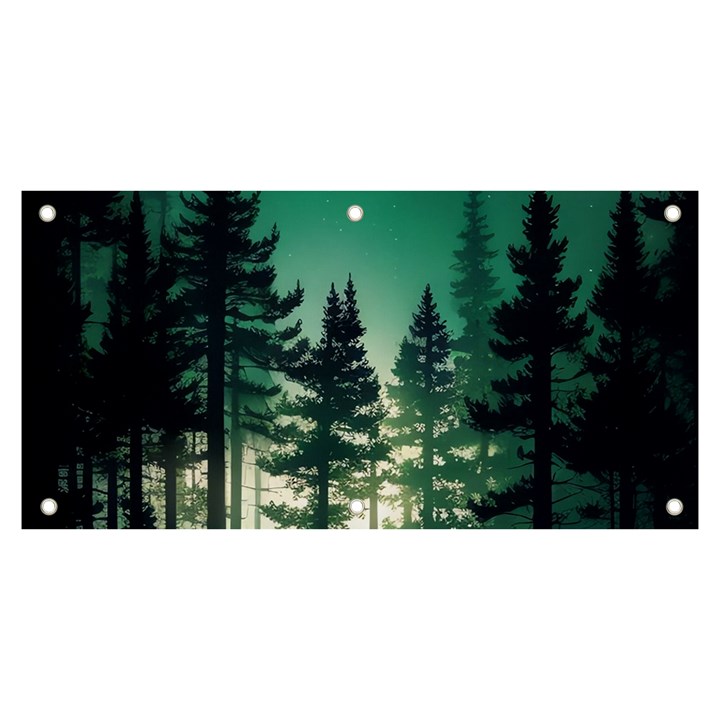 Magic Pine Forest Night Landscape Banner and Sign 6  x 3 