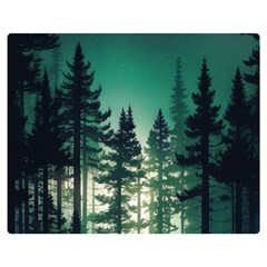 Magic Pine Forest Night Landscape Premium Plush Fleece Blanket (medium) by Simbadda