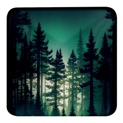 Magic Pine Forest Night Landscape Square Glass Fridge Magnet (4 Pack) by Simbadda