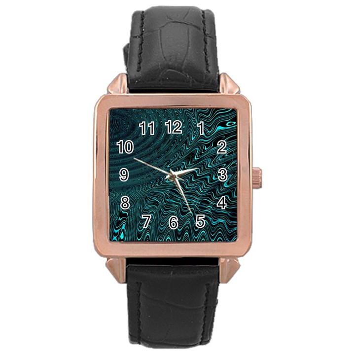 Wave Circle Ring Water Rose Gold Leather Watch 