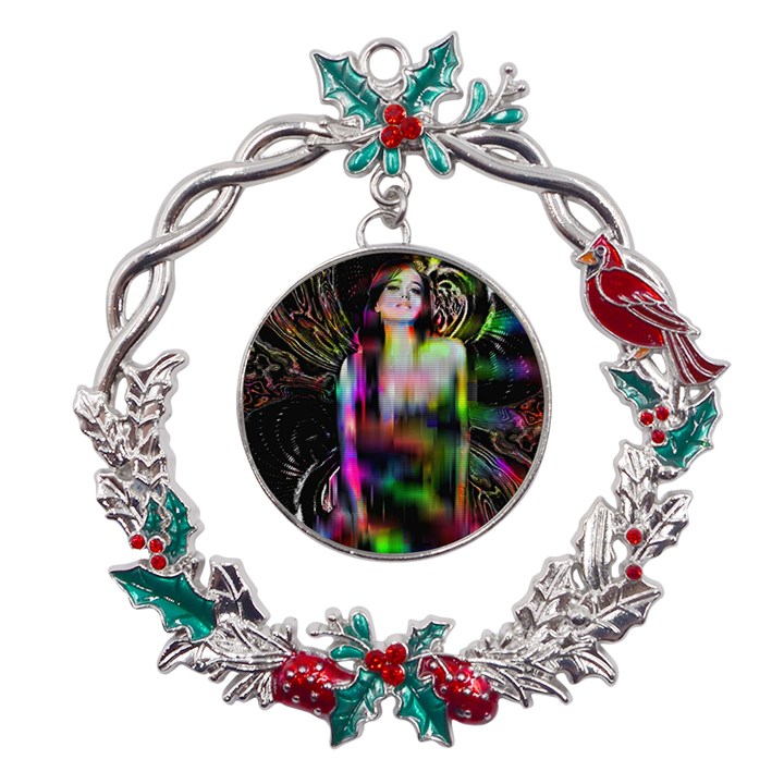 Festive Freak Metal X mas Wreath Holly leaf Ornament