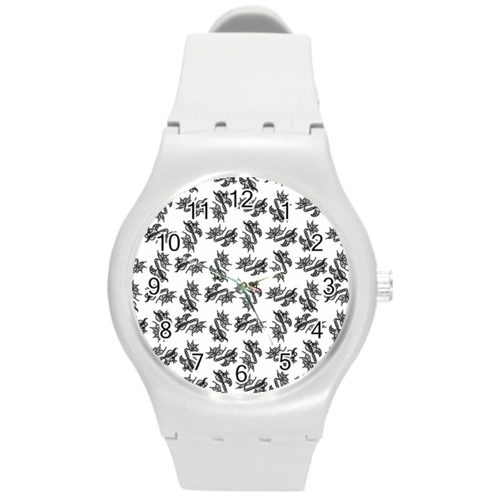 Alien creatures dance pattern Round Plastic Sport Watch (M)