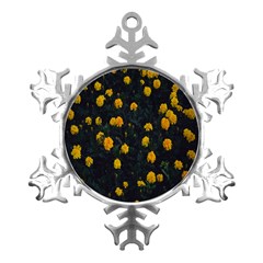 Bloomed Yellow Petaled Flower Plants Metal Small Snowflake Ornament by artworkshop