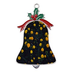 Bloomed Yellow Petaled Flower Plants Metal Holly Leaf Bell Ornament by artworkshop