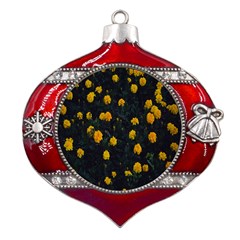 Bloomed Yellow Petaled Flower Plants Metal Snowflake And Bell Red Ornament by artworkshop