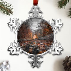 Breathe In Nature Background Metal Small Snowflake Ornament