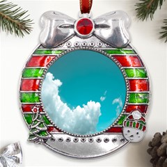 Clouds Hd Wallpaper Metal X mas Ribbon With Red Crystal Round Ornament