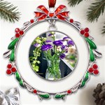 Cute Flower Wallpaper Metal X mas Wreath Ribbon Ornament Front