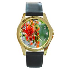 Gathering Sping Flowers Wallpapers Round Gold Metal Watch by artworkshop