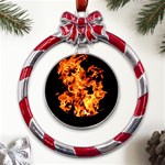 Live Coals Metal Red Ribbon Round Ornament Front