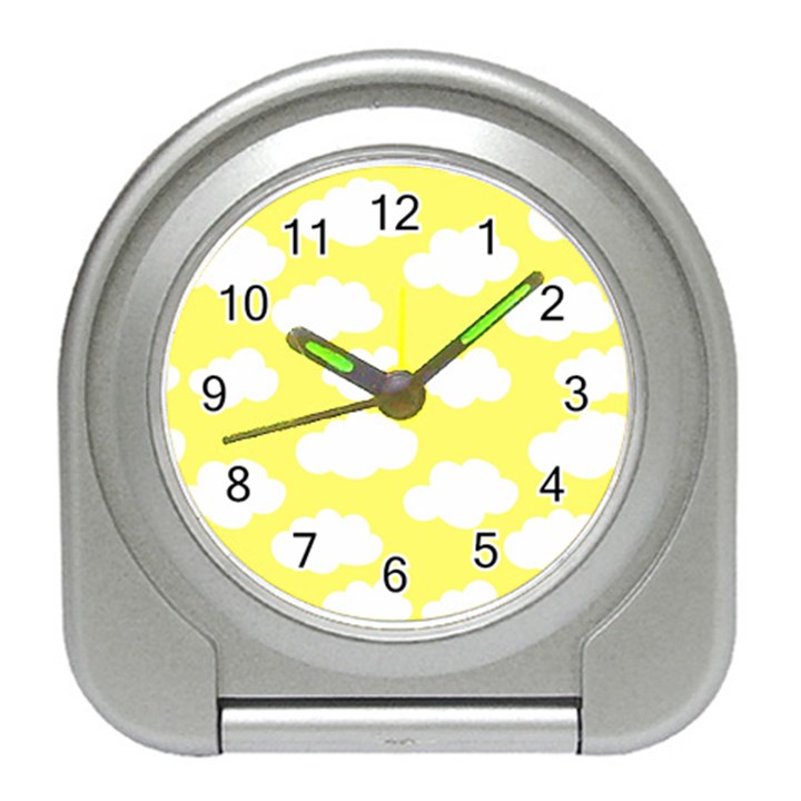 Cute yellow white Clouds Travel Alarm Clock