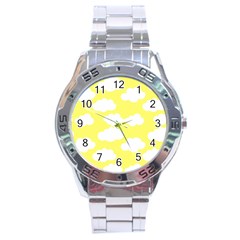 Cute Yellow White Clouds Stainless Steel Analogue Watch by ConteMonfrey