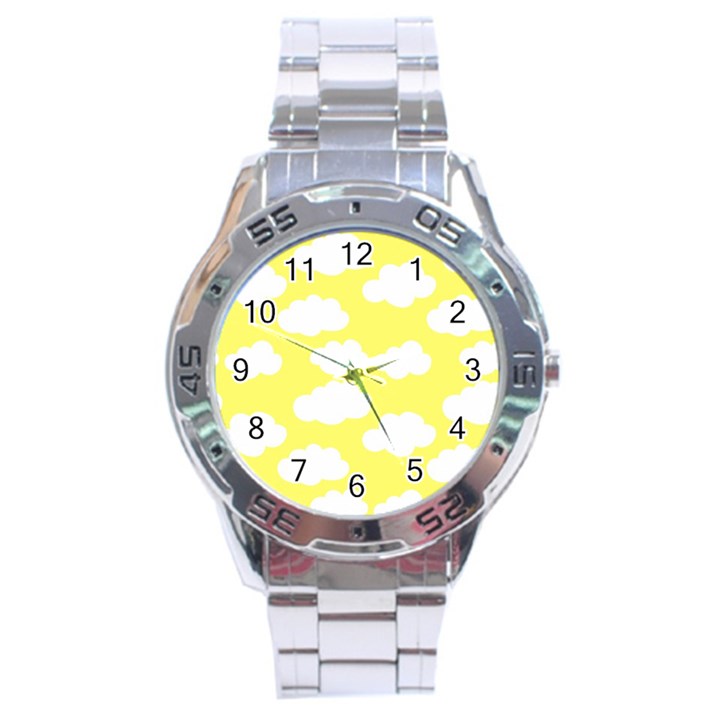 Cute yellow white Clouds Stainless Steel Analogue Watch