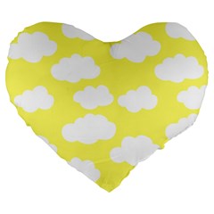 Cute Yellow White Clouds Large 19  Premium Heart Shape Cushions by ConteMonfrey