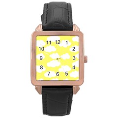 Cute Yellow White Clouds Rose Gold Leather Watch  by ConteMonfrey