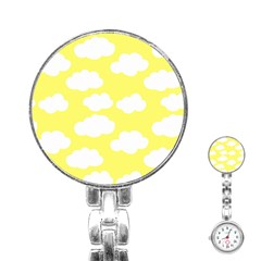 Cute Yellow White Clouds Stainless Steel Nurses Watch by ConteMonfrey