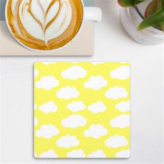 Cute Yellow White Clouds Uv Print Square Tile Coaster  by ConteMonfrey