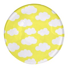 Cute Yellow White Clouds Round Glass Fridge Magnet (4 Pack) by ConteMonfrey