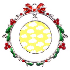 Cute Yellow White Clouds Metal X mas Wreath Ribbon Ornament by ConteMonfrey