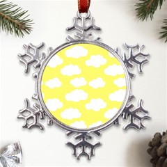 Cute Yellow White Clouds Metal Large Snowflake Ornament by ConteMonfrey