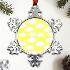 Cute Yellow White Clouds Metal Small Snowflake Ornament by ConteMonfrey