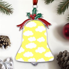 Cute Yellow White Clouds Metal Holly Leaf Bell Ornament by ConteMonfrey