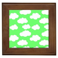 Green and white cute Clouds  Framed Tile