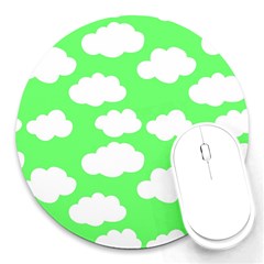 Green and white cute Clouds  Round Mousepad