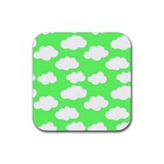 Green and white cute Clouds  Rubber Coaster (Square)