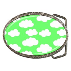 Green and white cute Clouds  Belt Buckles