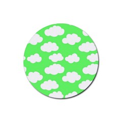 Green and white cute Clouds  Rubber Coaster (Round)