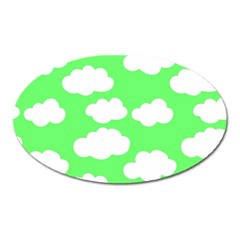 Green and white cute Clouds  Oval Magnet