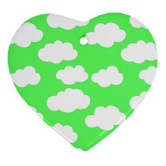 Green And White Cute Clouds  Heart Ornament (two Sides) by ConteMonfrey