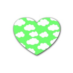 Green And White Cute Clouds  Rubber Coaster (heart) by ConteMonfrey