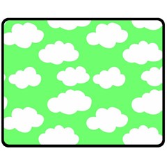 Green and white cute Clouds  Fleece Blanket (Medium)