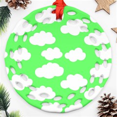 Green and white cute Clouds  Ornament (Round Filigree)