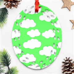 Green and white cute Clouds  Ornament (Oval Filigree)