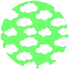 Green and white cute Clouds  Wooden Puzzle Round